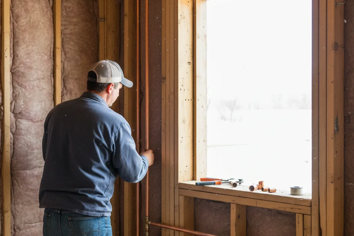 Licensed plumber running new copper supply lines in a Clinton Township home
